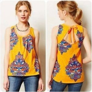 Anthropologie Orange and Blue Patterned Tie-back Tank Top size XS